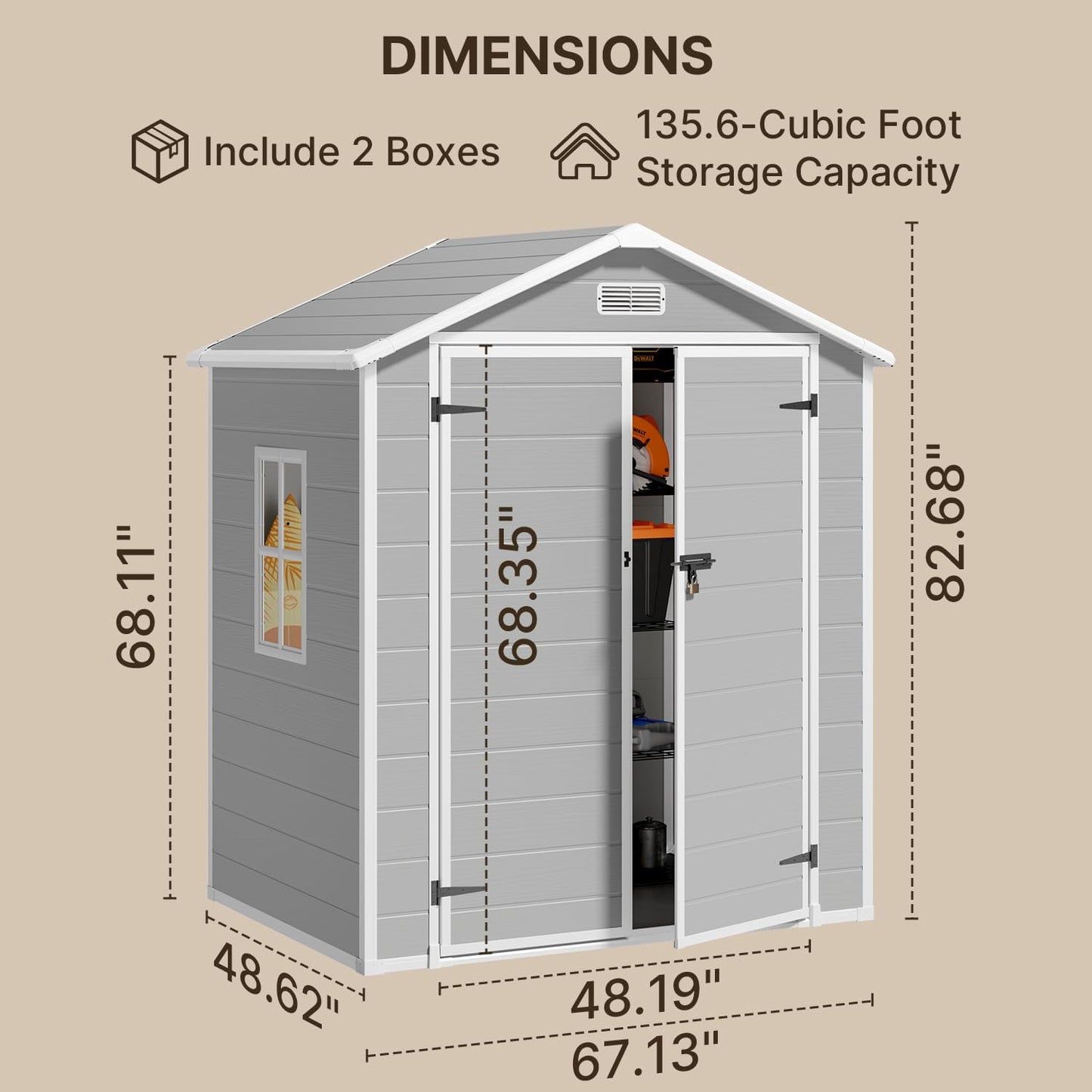 6' x 4.4' Plastic Outdoor Shed, All-Weather Resin Large Backyard Storage Sheds with Reinforced Floor, Lockable Door Garage Patio Garden Storage Shed