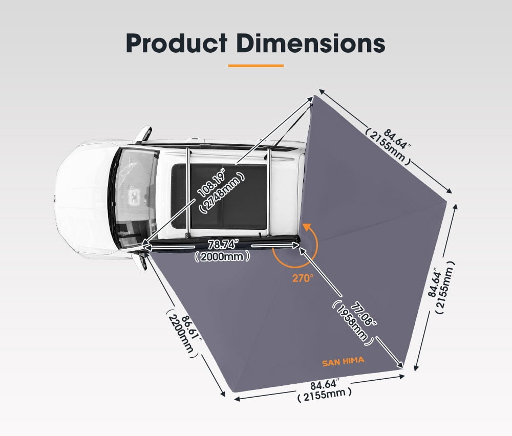 270 Degree Awning for Camper, Free Standing RV Awning Car Side Awning Tent with LED Light, 600D Double-Ripstop Oxford and 4X4 UPF50+ Large Complete Awning Kit for SUV Van Truck