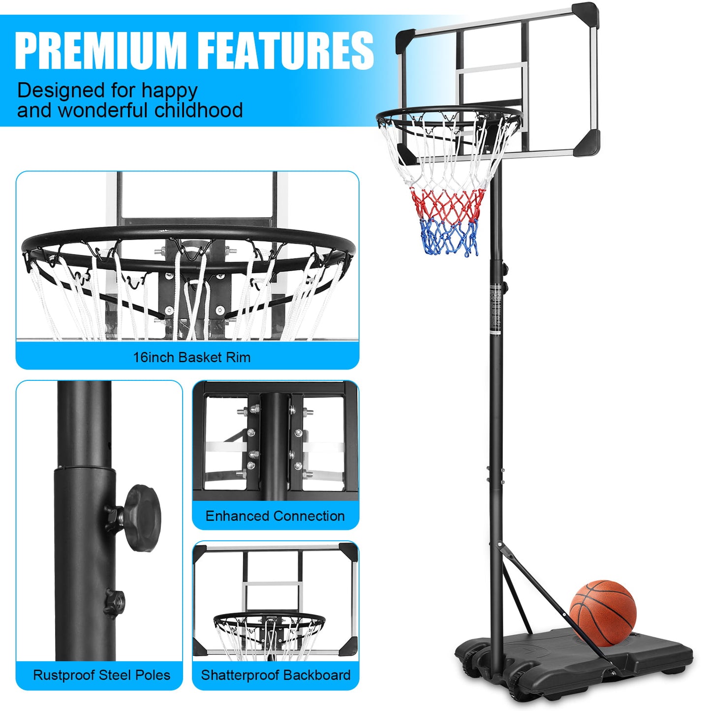 Basketball Hoop for Kids, Indoor Outdoor Basketball Court, 5.6ft-7ft Height Adjustable Basketball Goal with Removable Wheels