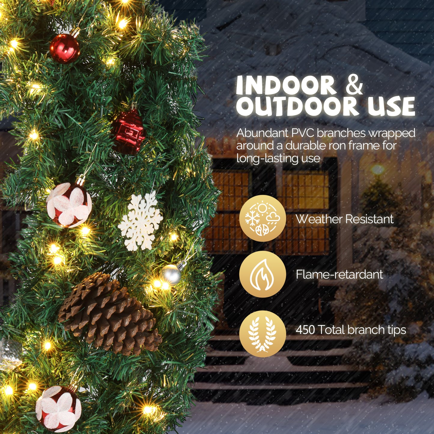 48inch Pre-Lit Christmas Wreath, SESSLIFE Large Outdoor Christmas Wreath with LED Lights, Large Bow and Remote Control, Full Outdoor Wreath for Front Door, Gate, Green