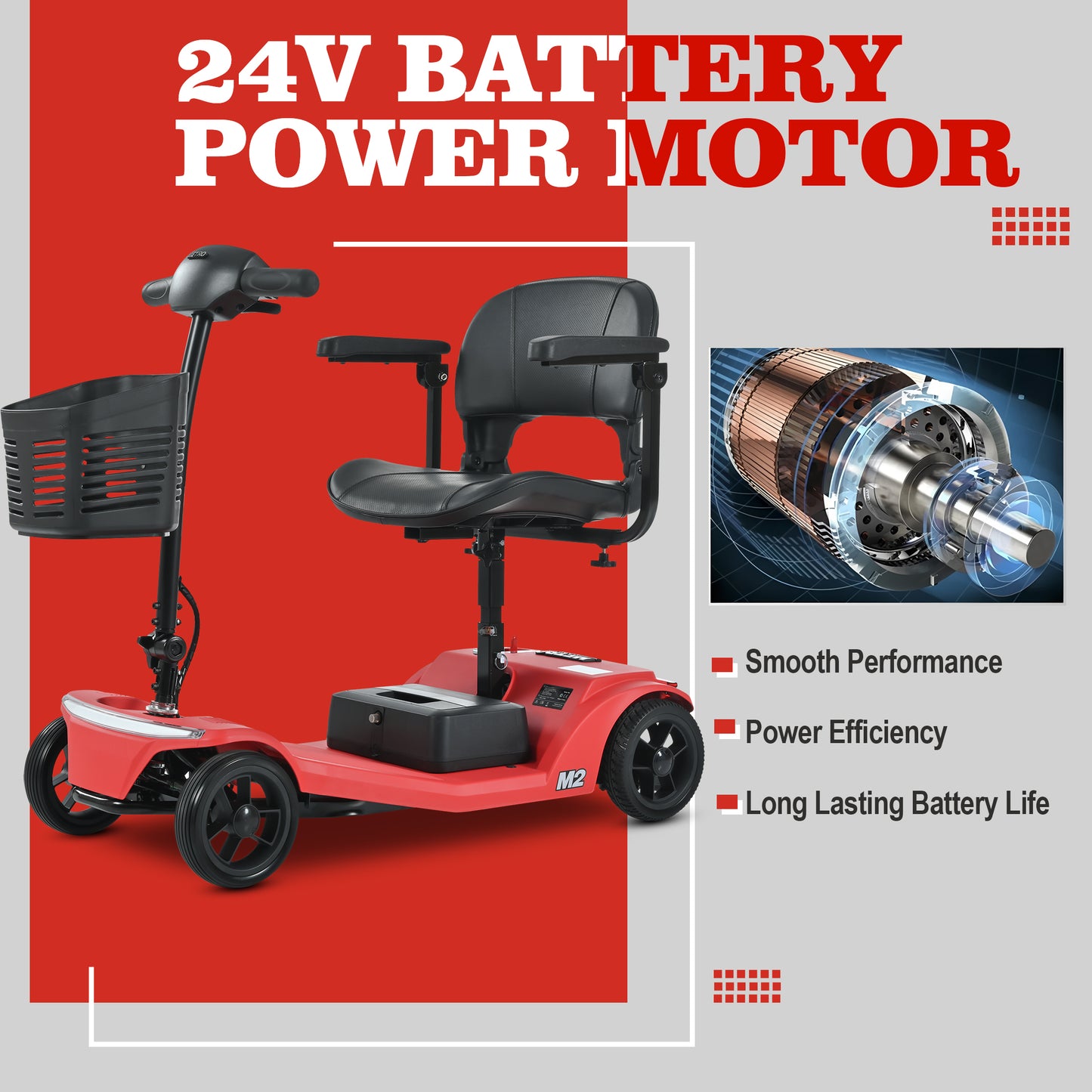 ENYOPRO 4 Wheel Electric Scooter for Adults, Foldable All-Terrain Mobility Scooter for Seniors with Bright Headlights, USB Port, Basket and Long-Range Battery