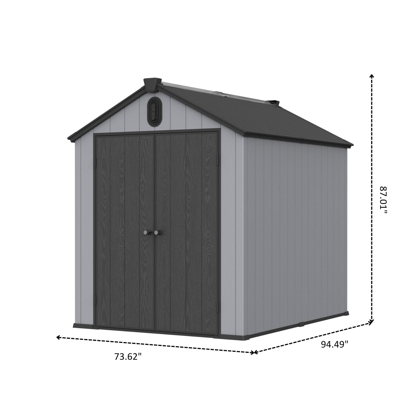 8x6ft Outdoor Resin Storage Shed, Waterproof Plastic Shed with Reinforced Floor, Lockable Doors and Vents, Gray Plastic Storage Shed for Backyard Garden Poolside