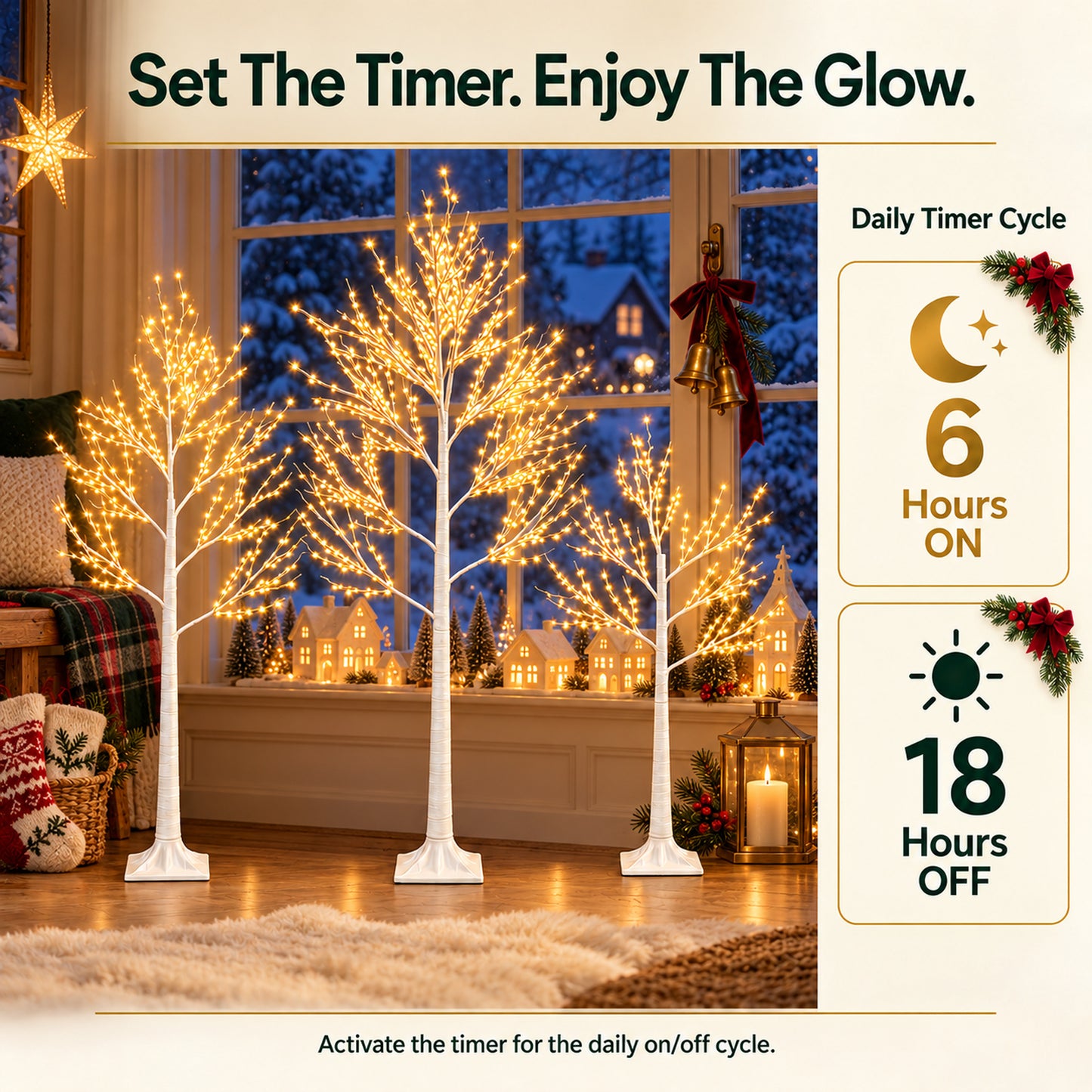 SESSLIFE Christmas Decor Birch Tree Set, 3 Piece Pre-lit Christmas Trees 4/5/6 FT, Indoor Outdoor Christmas Decoration Trees for Home Party Patio Backyard, White