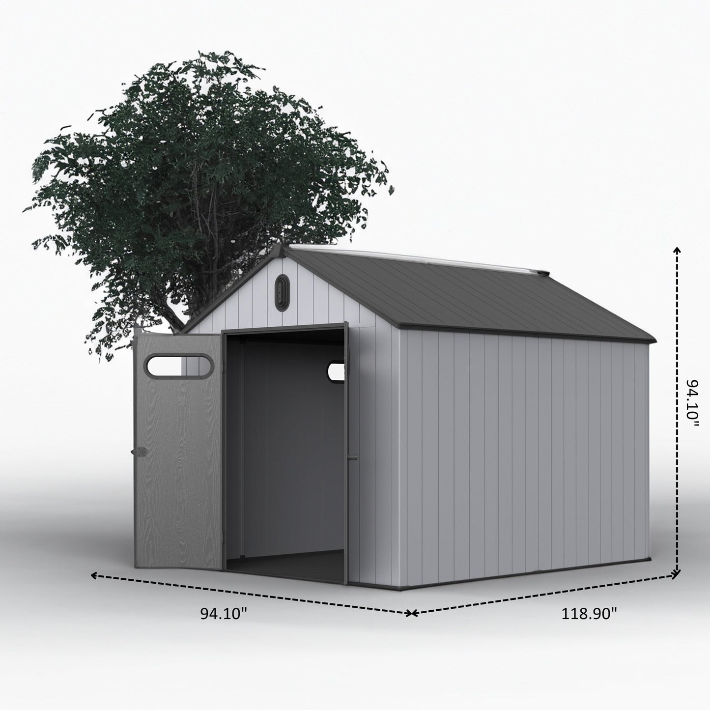 8x10ft Outdoor Resin Storage Shed, 550 cu.ft All-Weather Plastic Shed with Reinforced Floor, Lockable Doors and Vents, Gray Plastic Storage Shed for Backyard Garden Poolside