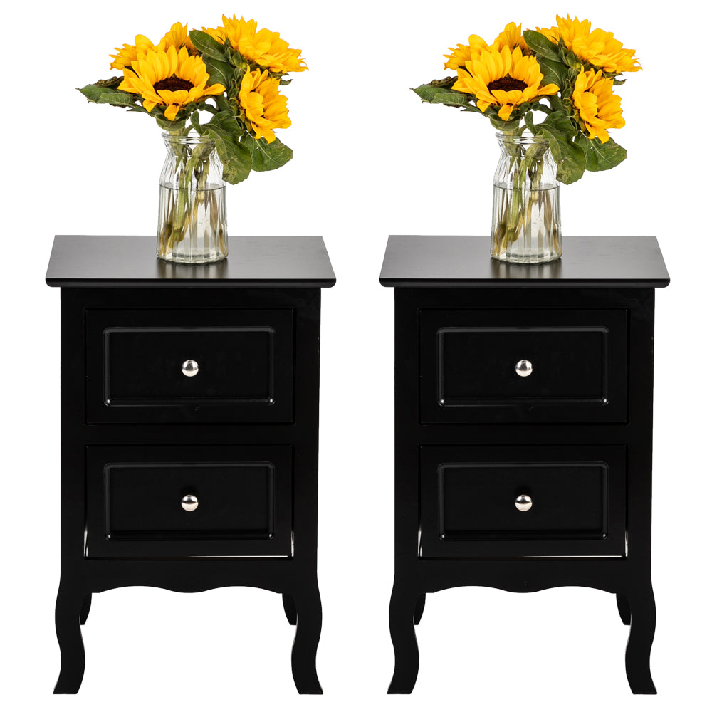 SESSLIFE Set of 2 Nightstand 2 Drawers End Table Storage Wood Cabinet Bedroom Accent Side Table (Black)