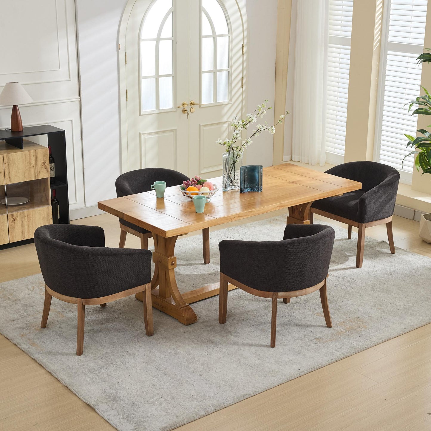 Sesslife Upholstered Dining Chairs Set of 4, Modern Linen Barrel Dining Room Chairs with Arms, Wood Legs, Mid Century 19” W Accent Chair, Kitchen Chairs for Dining Room, Living Room, Bedroom