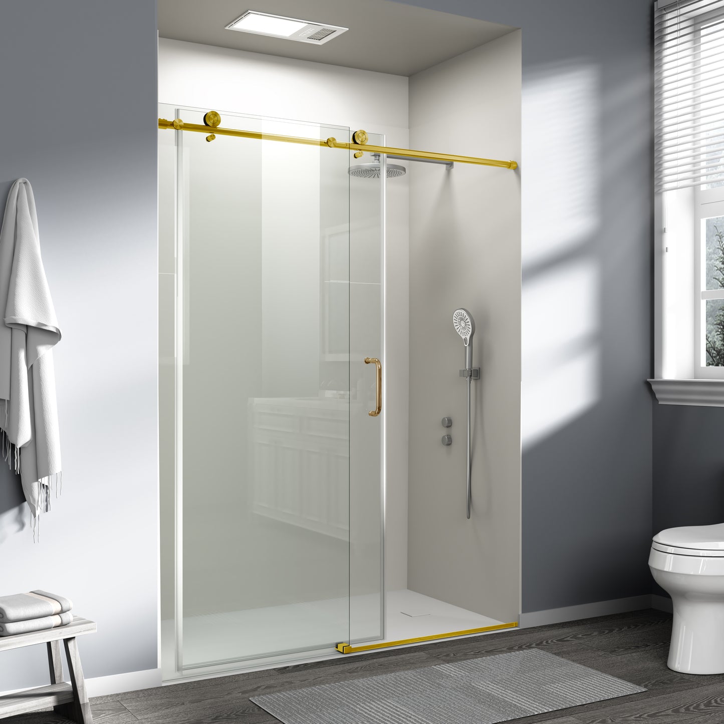 SESSLIFE 56–60"Wx76"H Frameless Sliding Shower Door, 1/4 Inch Adjustable Bathroom Doors with Tempered Glass, Anti-Leak Seal for Walk-in Shower, Black