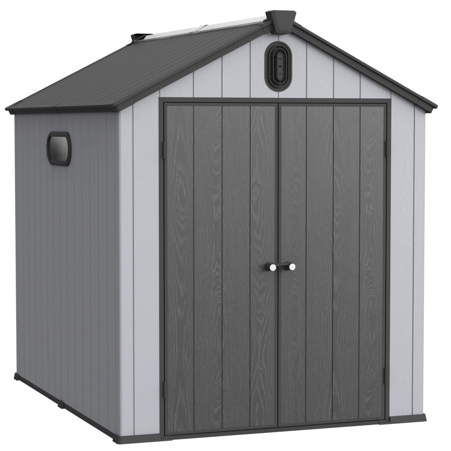 8x6ft Outdoor Resin Storage Shed, Waterproof Plastic Shed with Reinforced Floor, Lockable Doors and Vents, Gray Plastic Storage Shed for Backyard Garden Poolside