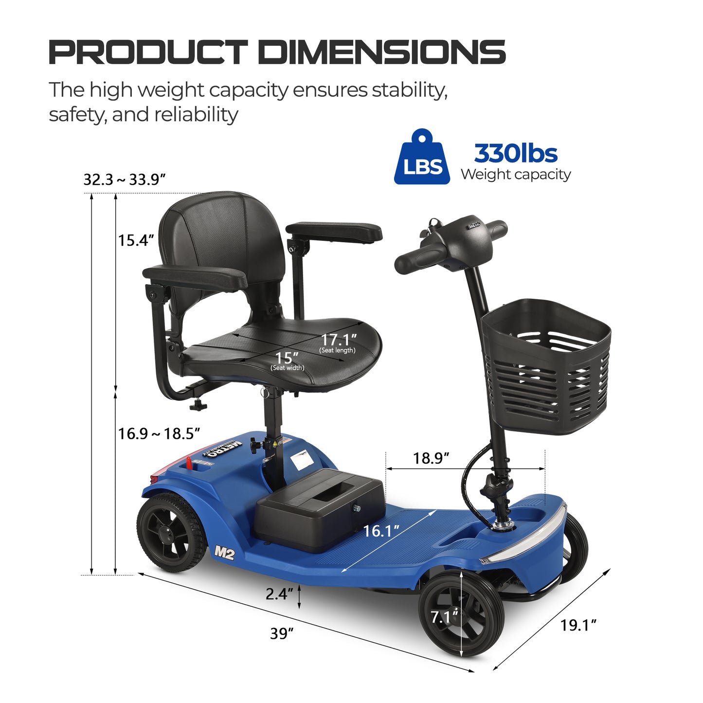 ENYOPRO 4 Wheel Electric Scooter for Adults, Foldable All-Terrain Mobility Scooter for Seniors with Bright Headlights, USB Port, Basket and Long-Range Battery