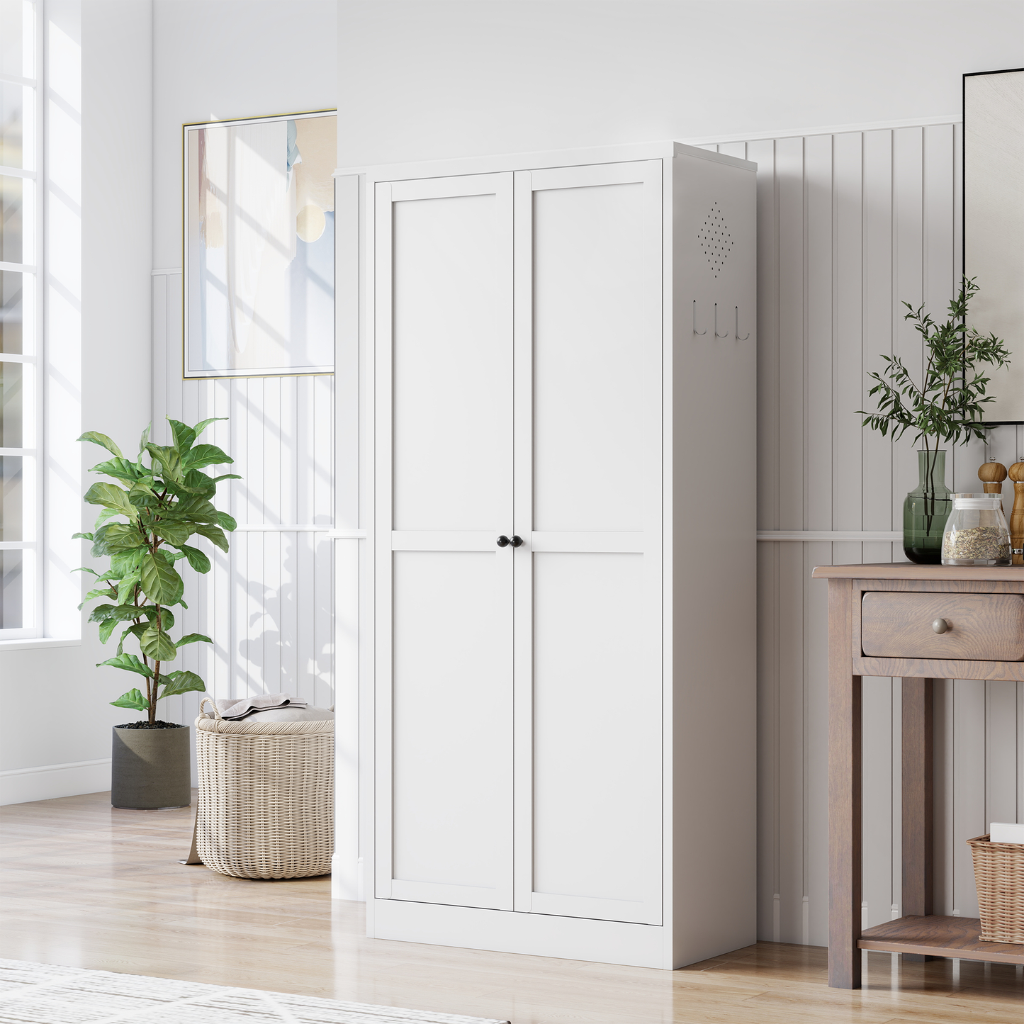 SESSLIFE 61" Modern Farmhouse Pantry Cabinet with Adjustable Shelves, Heavy-Duty White Metal Freestanding Organizer, Magnetic Closure and Anti-Tip for Kitchen/Pantry/Living Room