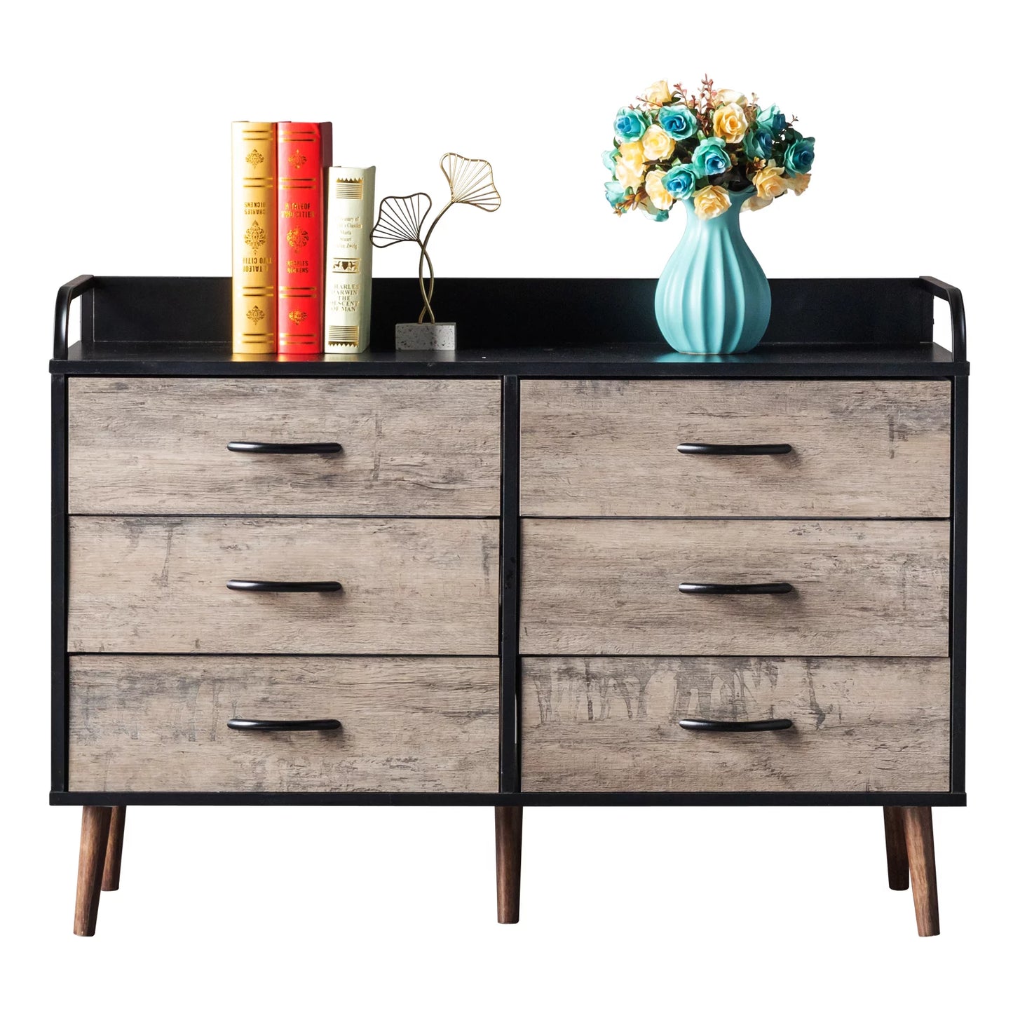 SESSLIFE Dresser Storage Tower, 6 Drawers Fabric Organizer Unit for Bedroom Hallway Entryway Closets, Small Dresser Clothes Storage with Sturdy Steel Frame Wood Top(Gray)