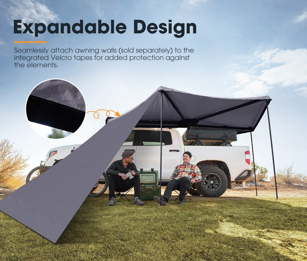 270 Degree Awning for Camper, Free Standing RV Awning Car Side Awning Tent with LED Light, 600D Double-Ripstop Oxford and 4X4 UPF50+ Large Complete Awning Kit for SUV Van Truck