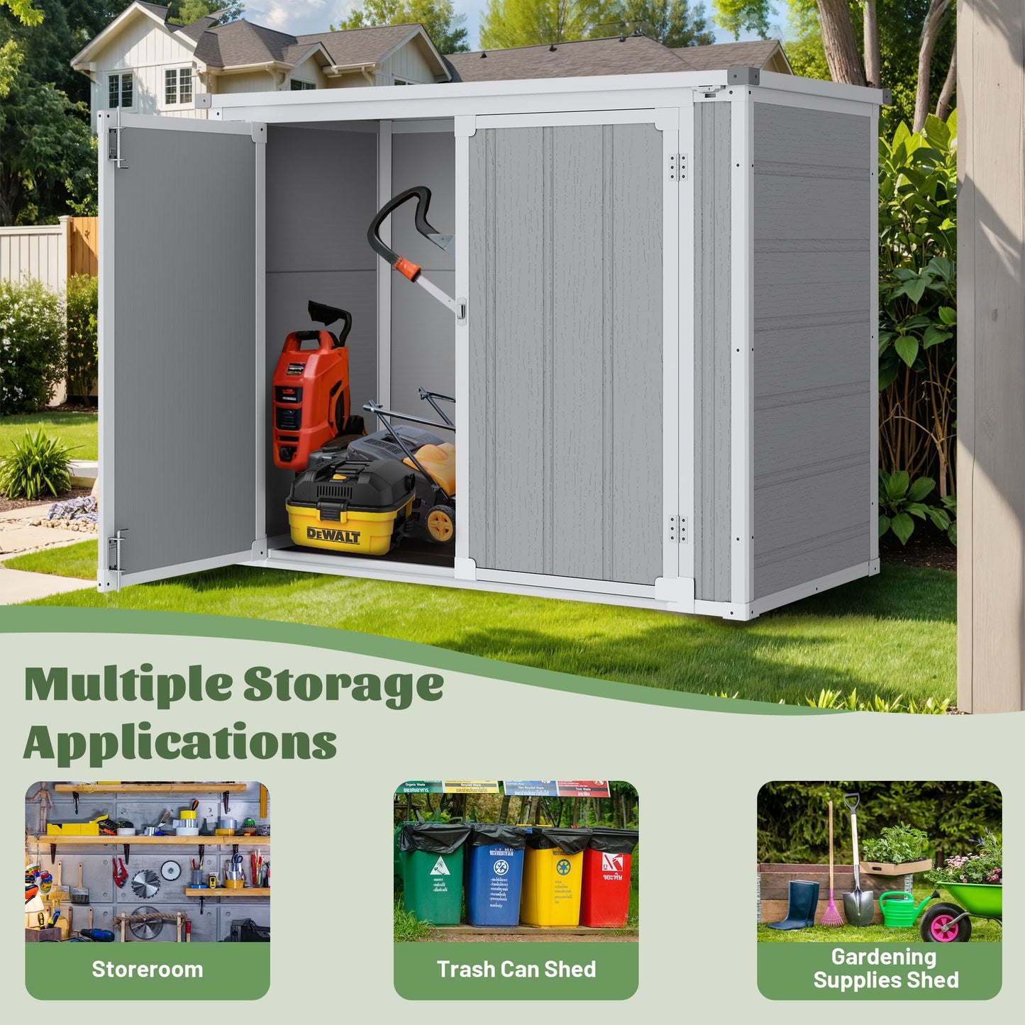 306 Gallon Horizontal Outdoor Storage Shed, 4.7x2.5 ft All-weather Resin Storage Cabinet Tool Shed with Floor, Plastic Shed for Garden Backyard Poolside