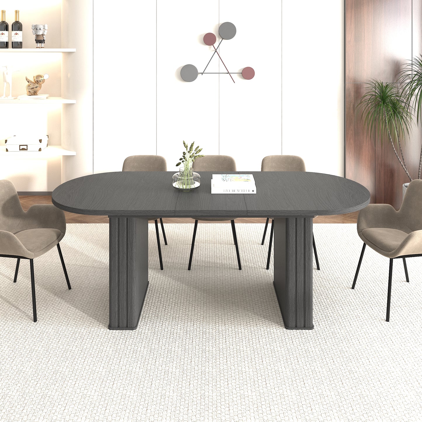 SESSLIFE Oval Extendable Dining Table, 4 to 8 Seater Kitchen Table with with Wooden Base and Rounded Corners, Space Saving Kitchen Table for Small Home and Apartment, Black