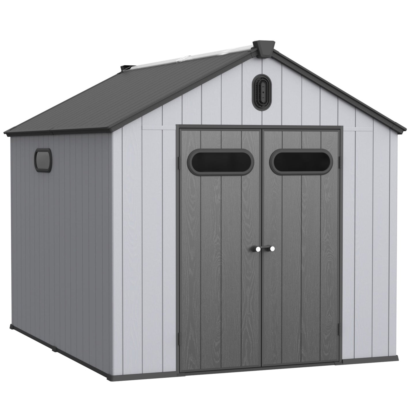 8x10ft Outdoor Resin Storage Shed, 550 cu.ft All-Weather Plastic Shed with Reinforced Floor, Lockable Doors and Vents, Gray Plastic Storage Shed for Backyard Garden Poolside