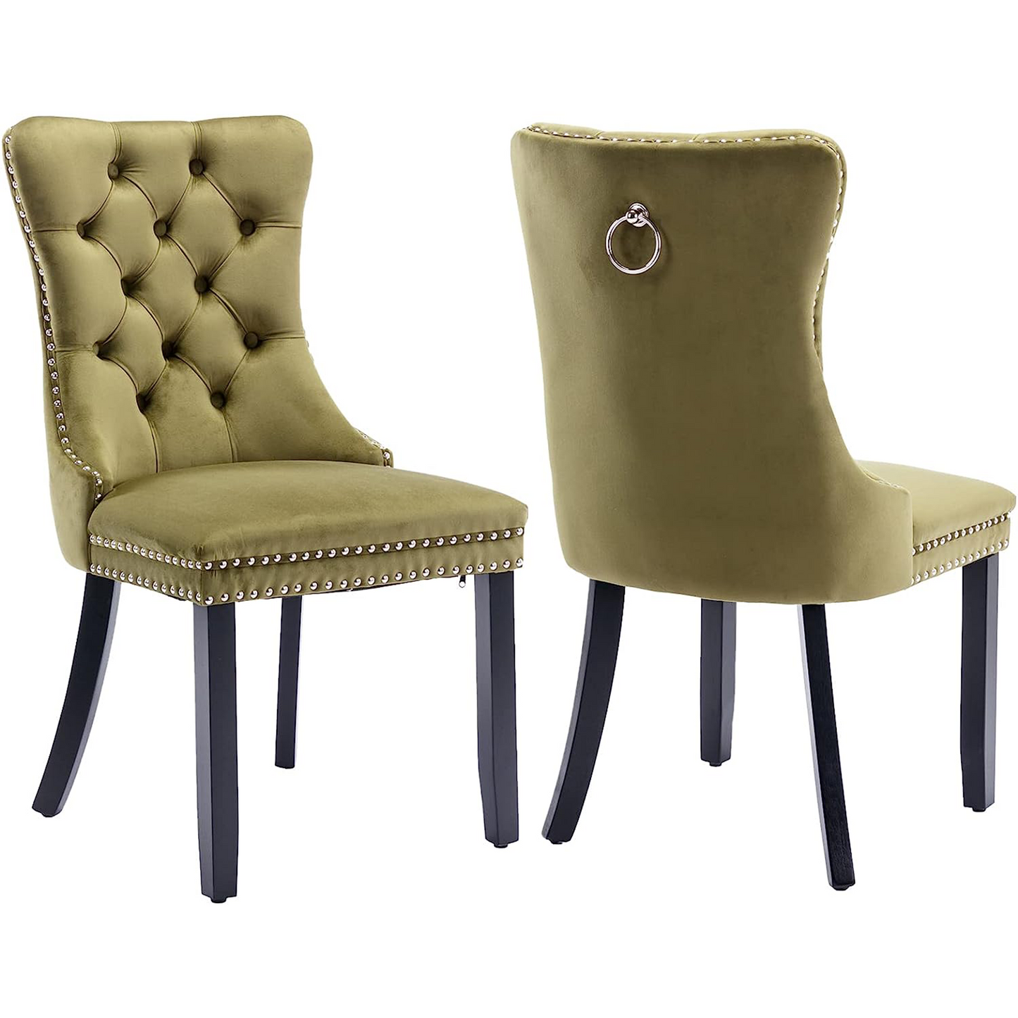 Dining Chairs Set of 4, Upholstered High-End Tufted Dining Room Chair with Back Ring and Nailhead Trim, Modern Velvet Chairs with Solid Wood Legs for Kitchen,Gold