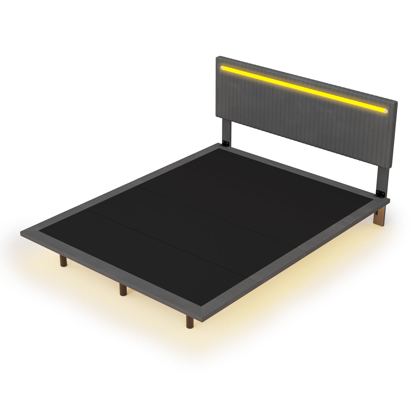Queen Floating Bed Frame, Upholstered Velvet Platform Bed Frame with Adjustable Headboard, RGB LED Lights, Modern Queen Bed Frame with Underbed Sensor Lights, No Box Spring Needed, Beige