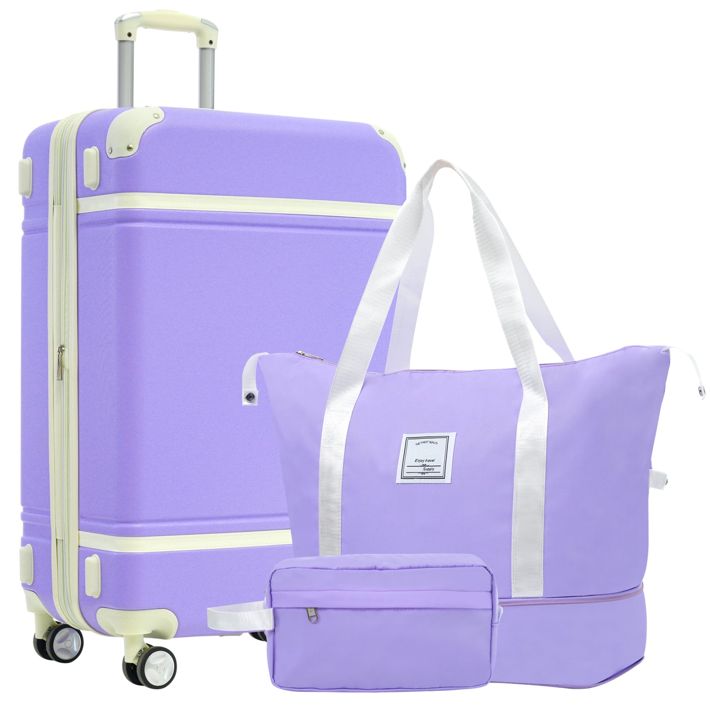 Hardshell Luggage Set, ABS Carry-on Suitcase with Double Spinner Wheels and TSA Lock, Modern 3 Piece Suitcase Set for Travel with 20” Vintage Luggage and 2 Bags, White