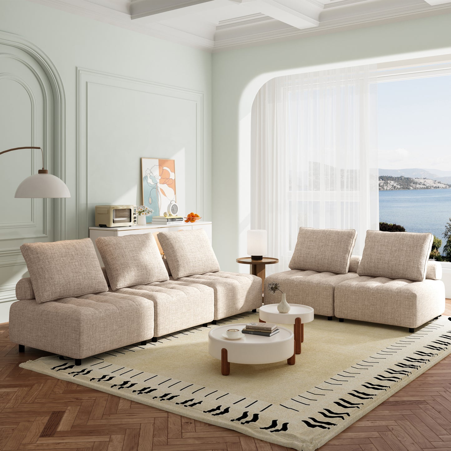 5-Piece Outdoor Sectional Sofa Set, Patio Furniture with Aluminium Frame, Support and Back Cushion, Modern Modular Couch with Waterproof Sofa Cover for Living Room, Balcony, Beige