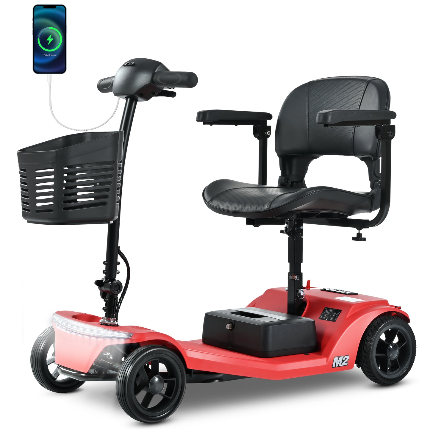ENYOPRO 4 Wheel Electric Scooter for Adults, Foldable All-Terrain Mobility Scooter for Seniors with Bright Headlights, USB Port, Basket and Long-Range Battery