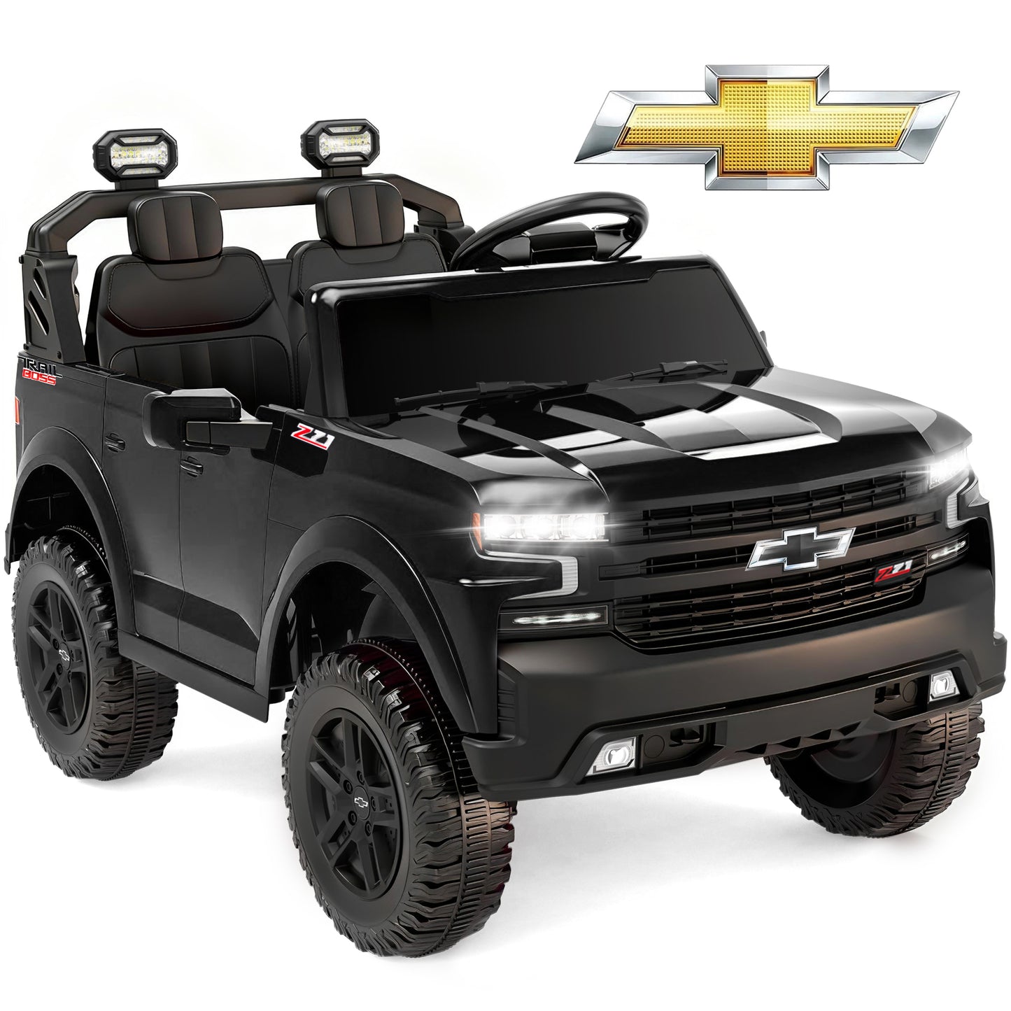 Chevrolet Silverado 24V Powered Ride On Car for Kids, 2 Seater Electric Truck with Remote Control, 90W Dual Motors, 4 Wheels Suspension, LED, Bluetooth, Ride On Toy for Boys & Girls Ages 3–8 (White)