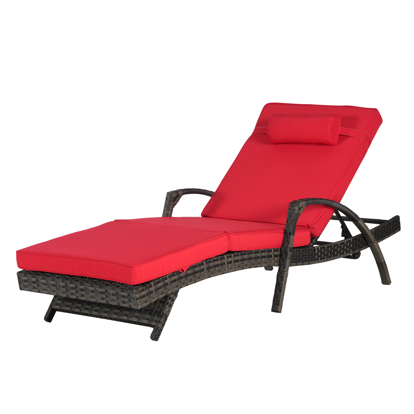 Outdoor Chaise Lounge Chair Set of 2, Rattan Patio Chaise Lounge Chair with Cushion and Arms, Modern 5-Positions Adjustable Outdoor Lounger Recliner for Poolside, Garden, Backyard, Light Gray