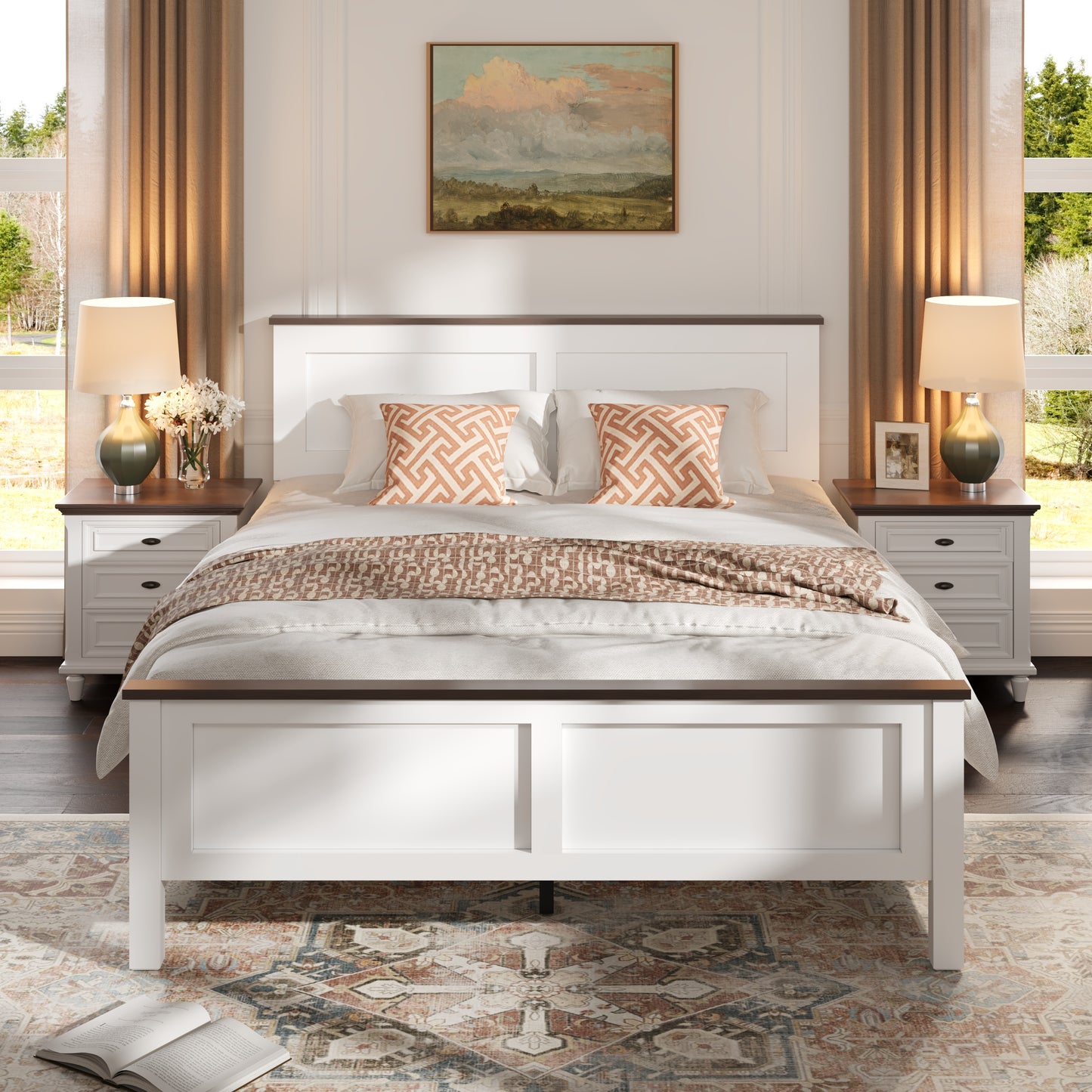 Upholstered Platform Bed Frame with Tufted Headboard, Modern Queen Size Bed Frame with Solid Wood Legs, Mid-Century Platform Bed for Adults Kids, No Box Spring Needed, Grey