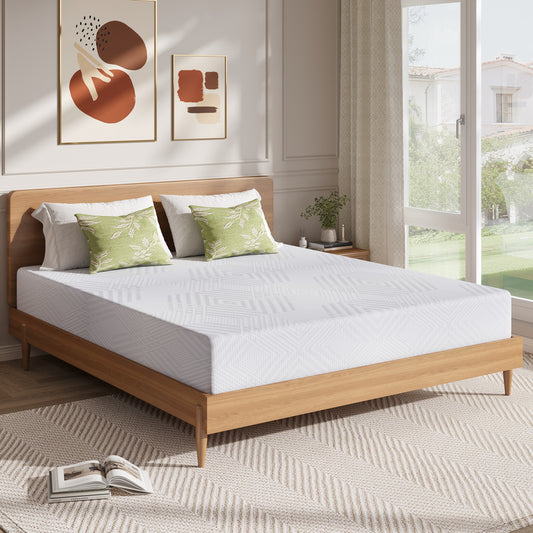 10 Inch Mattress, Cooling Gel Green Tea Memory Foam Mattress for Sleep Support, Back Pain Relief, Queen Mattress in a Box, Medium Firm, CertiPUR-US Certified, Queen