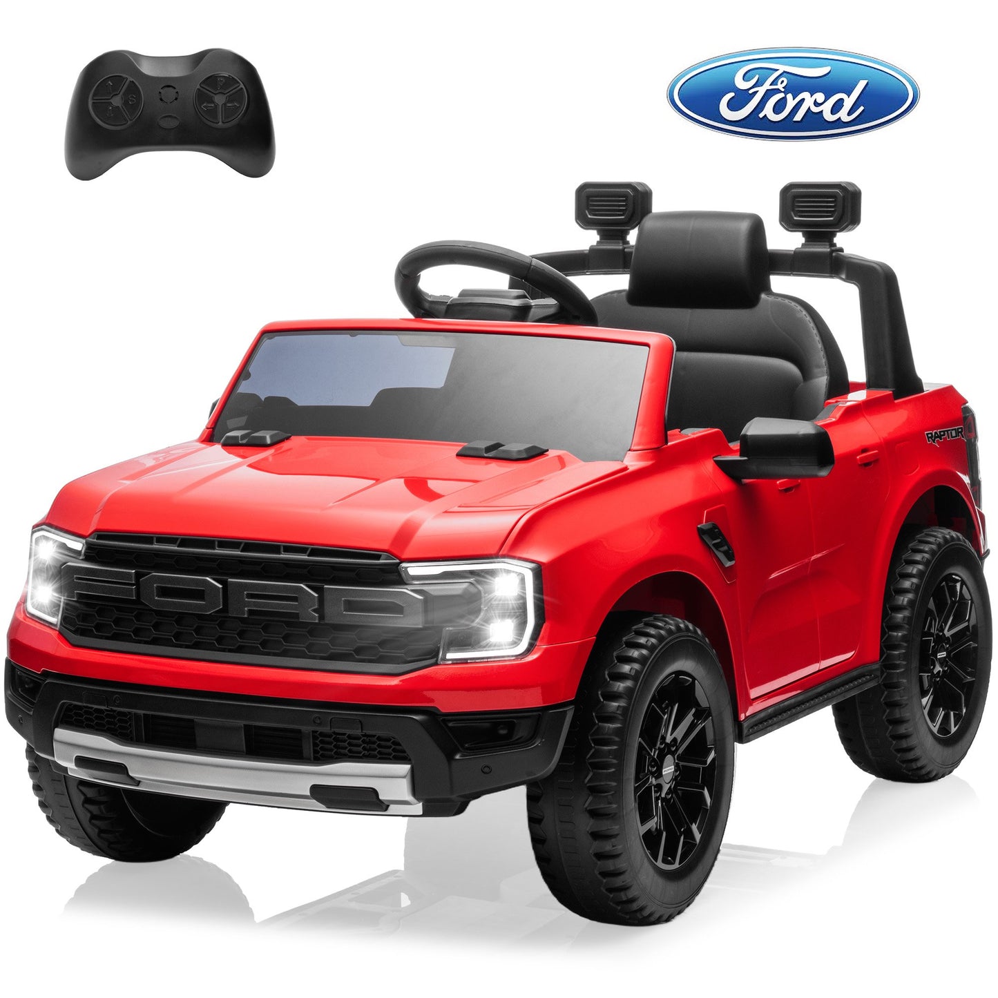 12V Powered Ride on Truck Toys for Kids, Ford Ranger Raptor Ride on Cars with Remote Control, Play, LED Lights, Safety Belt, 4 Wheels Suspension Electric Cars for 3-5 Years Boy Girl