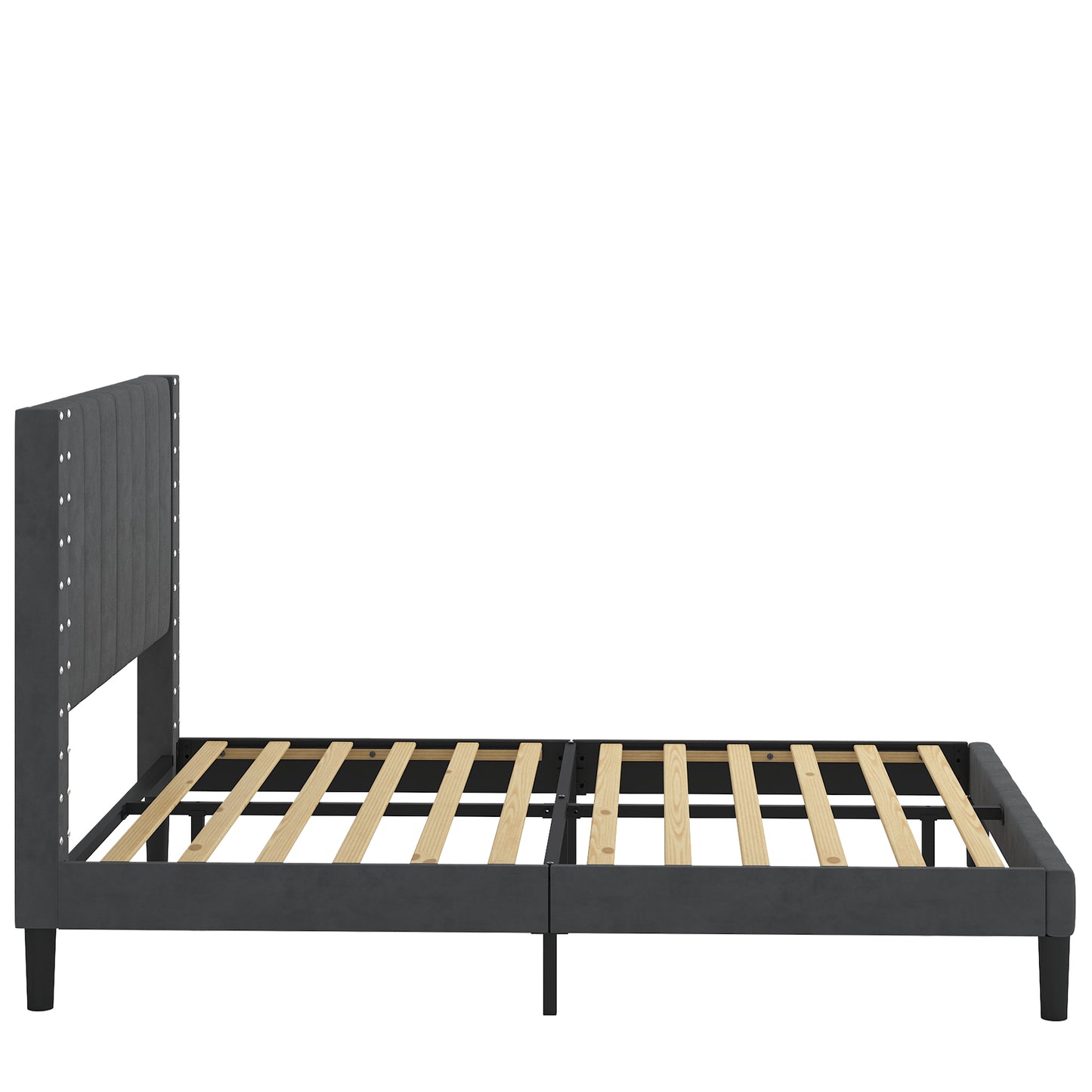 Full Bed Frame, Platform Bed Frame Full Size with Modern Flannelette Fabric Upholstered Headboard and Wooden Slats Support, Bedroom Furniture, No Box Spring Needed, Easy Assembly, Grey