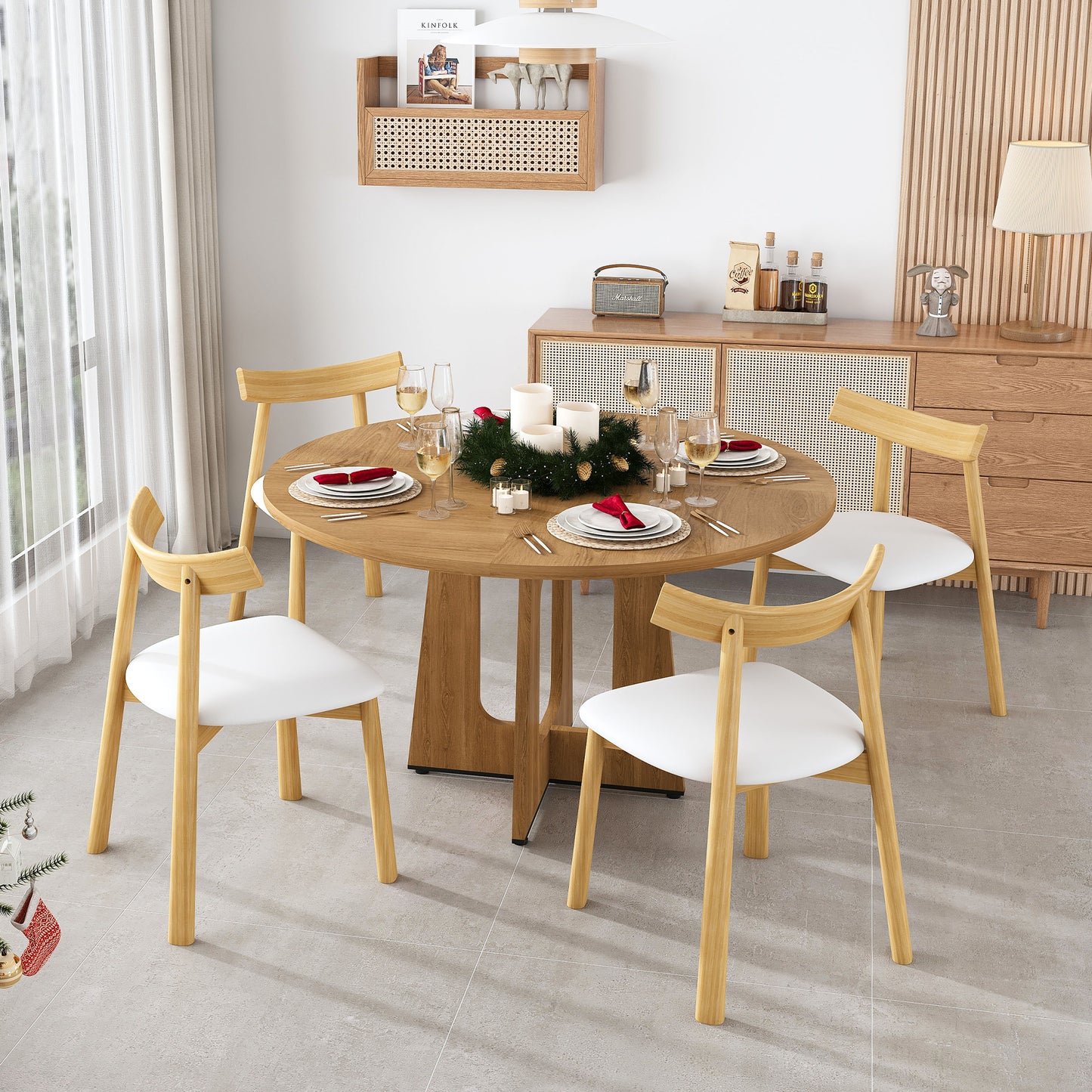 SESSLIFE 47" Round Dining Table for 4–6, Farmhouse Kitchen Table with Wood Grain Finish, Sturdy MDF Top and Metal Base, Easy Assembly, Ancient Oak