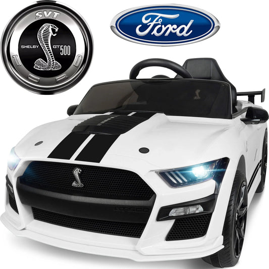 12V Powered Ride on Car for Kids, Ford Ride on Toys With Remote Control Bluetooth, MP3 Player, Radio, Lights, 4 Wheels Suspension Electric Car Toys for Boys Girls Gifts, White