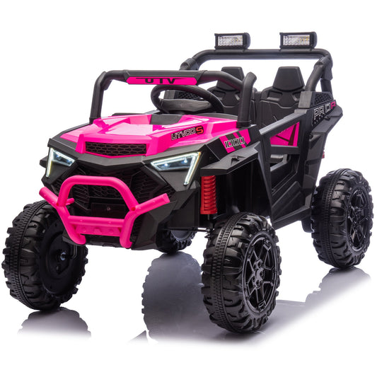 24V Kids Electric Ride on Cars Toy, 400W Power Ride on UTV Toy With Remote Control, Music, Bluetooth, Four Wheel Suspension, LED Lights, Portable Handle, Electric Car for Boys Girls 3+, Pink