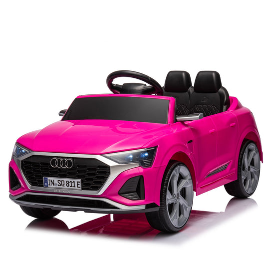 12V Ride On Car for Kids, Audi SQ8 Electric Car Toy with Remote Control, Dual Drive, LED Lights, Music, USB, 3 Speeds, Slow Start, Suspension, Pink Ride On Car for Toddlers Ages 3–6
