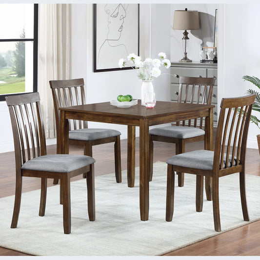 PORKISS Dining Table Set for 4, 5 Piece Dining Room Set with 1 Table 4 Upholstered Chairs, Walnut