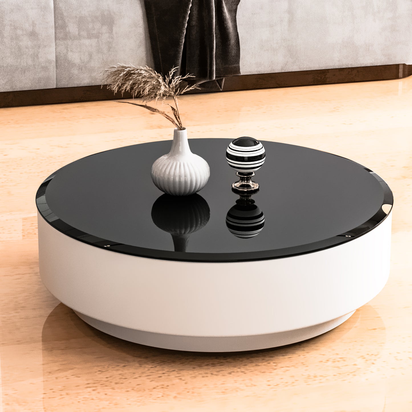 SESSLIFE 36 Inch Round Tempered Glass Table Top, Black Glass 1/2 Inch Thick Beveled Polished Edge with Polished Edge for Dining Table, Patio, Coffee Table, Replacement Glass Top