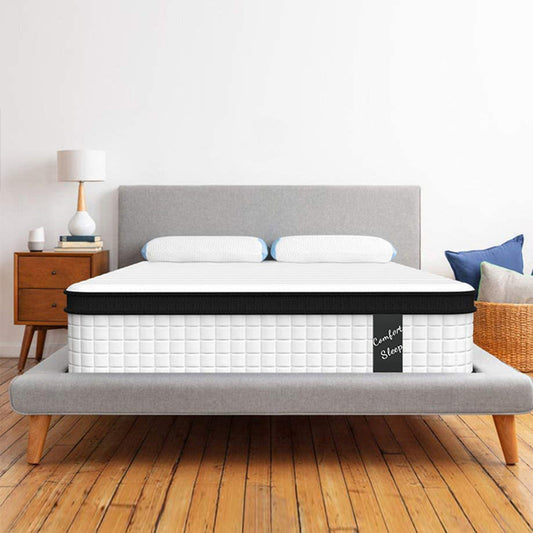 12" Twin Size Mattress, Cooling Memory Foam Hybrid Mattress in a Box, Individual Pocket Spring Mattress with Breathable Knitted Fabric Cover, CertiPUR-US, White/Black