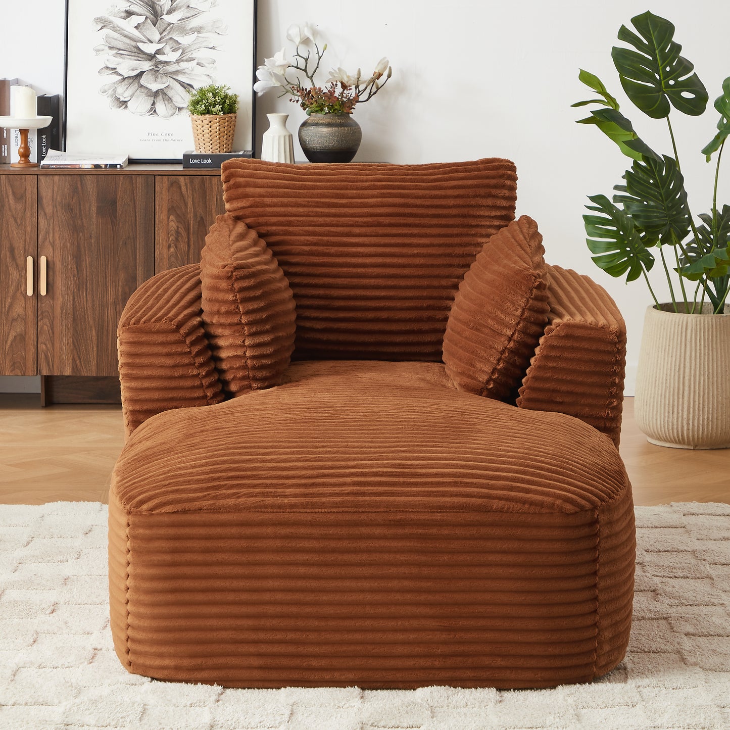 SESSLIFE Oversized Chaise Lounge Chair, 64.6" Comfy Corduroy Chaise Sofa Recliner Bed Upholstered Sleeper Couch Bed for Living Room, Bedroom, No Assembly, Green