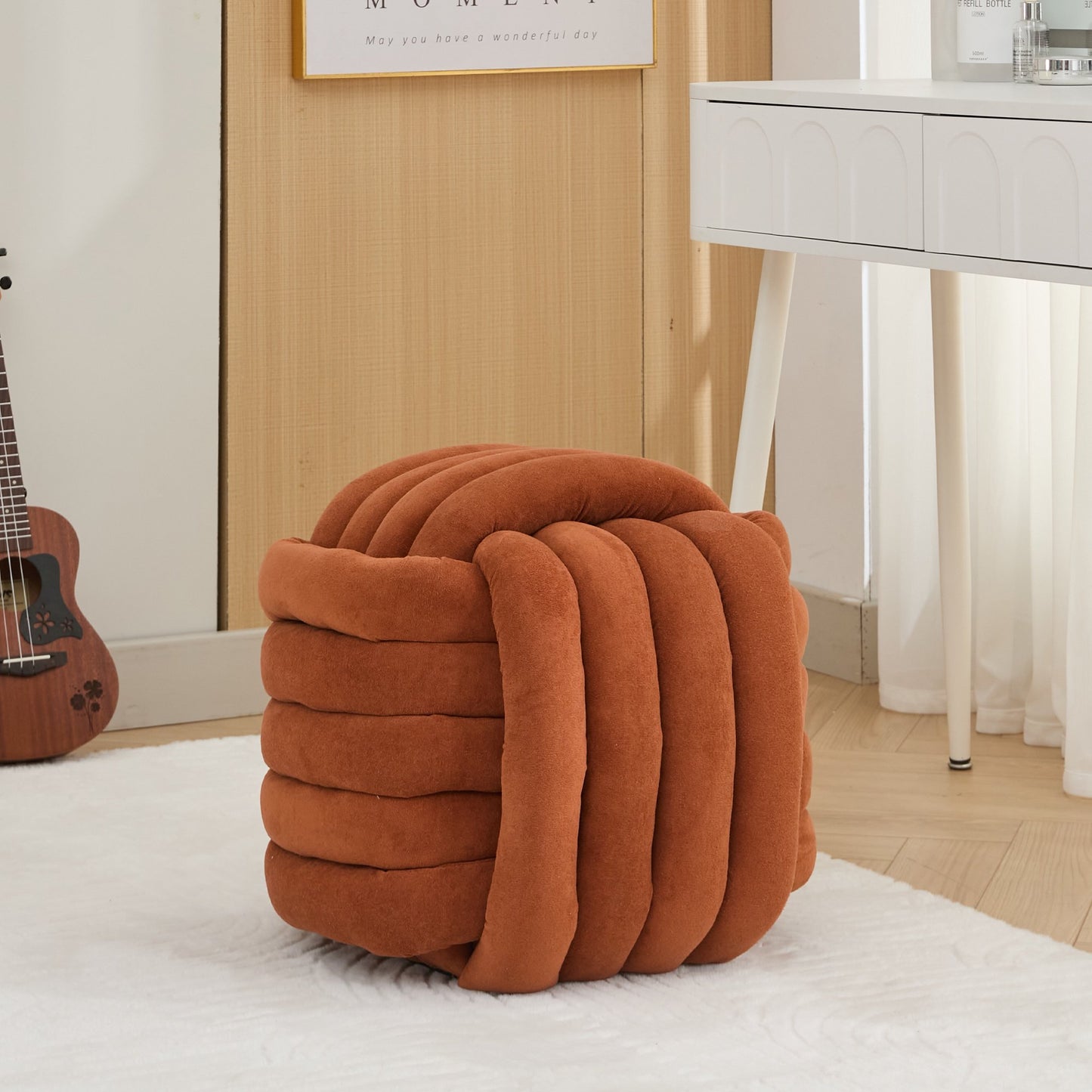 PORKISS Foot Stool, Vanity Stool Chair with Chenille Fabric, Soft Ottoman Footrest Stool with Modern Knot Design for Vanity, Living Room, Bedroom, Entryway, Office, Orange