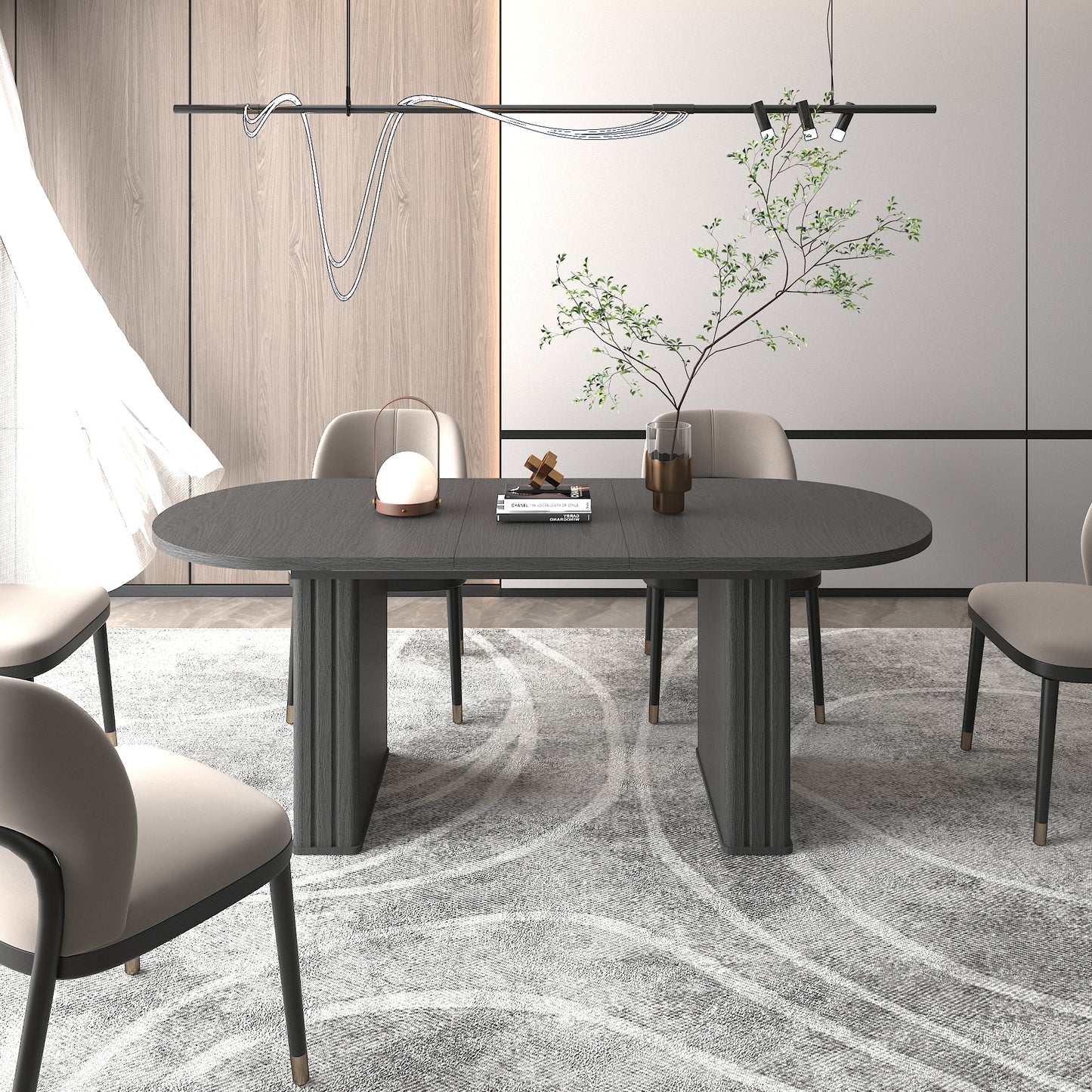 SESSLIFE Oval Extendable Dining Table, 4 to 8 Seater Kitchen Table with with Wooden Base and Rounded Corners, Space Saving Kitchen Table for Small Home and Apartment, Black