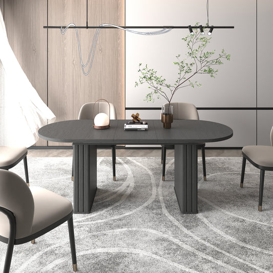 SESSLIFE Oval Extendable Dining Table, 4 to 8 Seater Kitchen Table with with Wooden Base and Rounded Corners, Space Saving Kitchen Table for Small Home and Apartment, Black