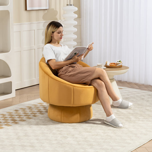 360° Swivel Chair, Modern Accent Chair Velvet Upholstered Reading Comfy Round Single Leisure Sofa Chair with Metal Swivel Ring for Living Room Bedroom Sunroom