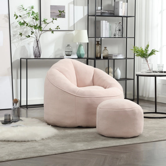 PORKISS Oversized Bean Bag Chair with Ottoman, Memory Foam Super Soft Lazy Couch for Adults Teens Kids, Microfiber Pink