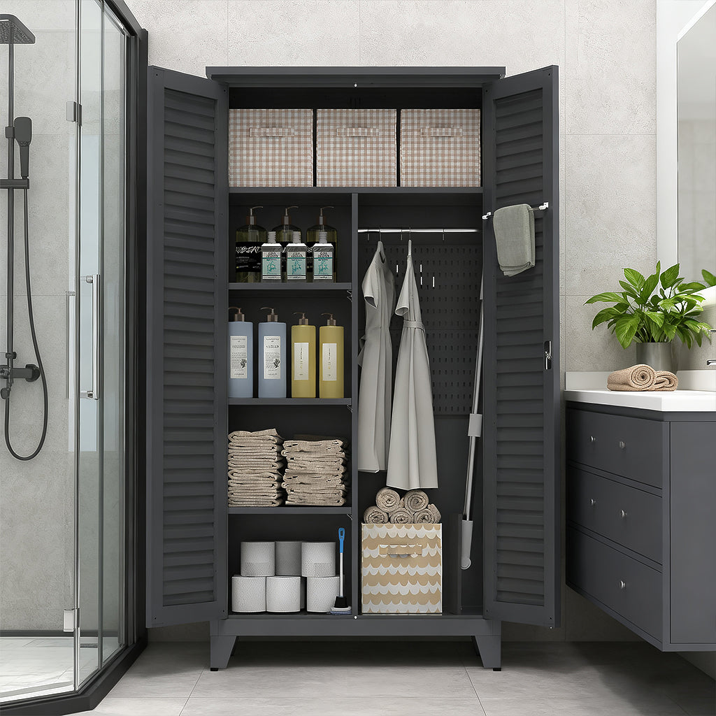 73" Tall Storage Cabinet 73", SESSLIFE Heavy-Duty Metal Cabinet with Adjustable Shelves, Freestanding Utility Cabinet with Doors for Garage, Kitchen, Office, Slate Steel