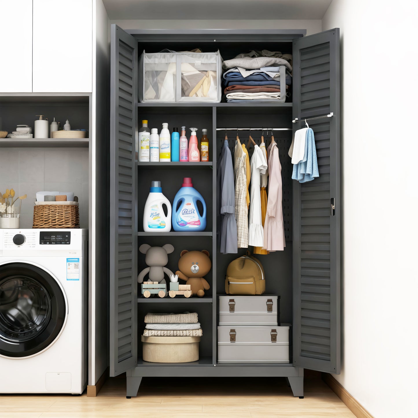 73" Tall Storage Cabinet 73", SESSLIFE Heavy-Duty Metal Cabinet with Adjustable Shelves, Freestanding Utility Cabinet with Doors for Garage, Kitchen, Office, Slate Steel