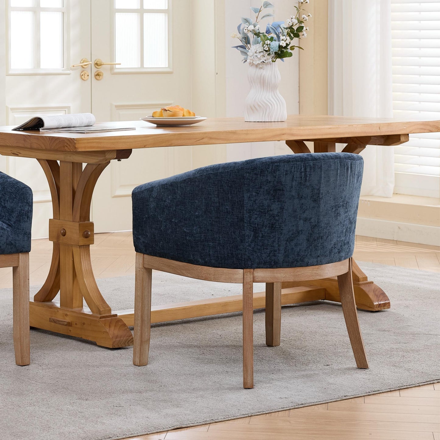 Sesslife Upholstered Dining Chairs Set of 4, Modern Linen Barrel Dining Room Chairs with Arms, Wood Legs, Mid Century 19” W Accent Chair, Kitchen Chairs for Dining Room, Living Room, Bedroom
