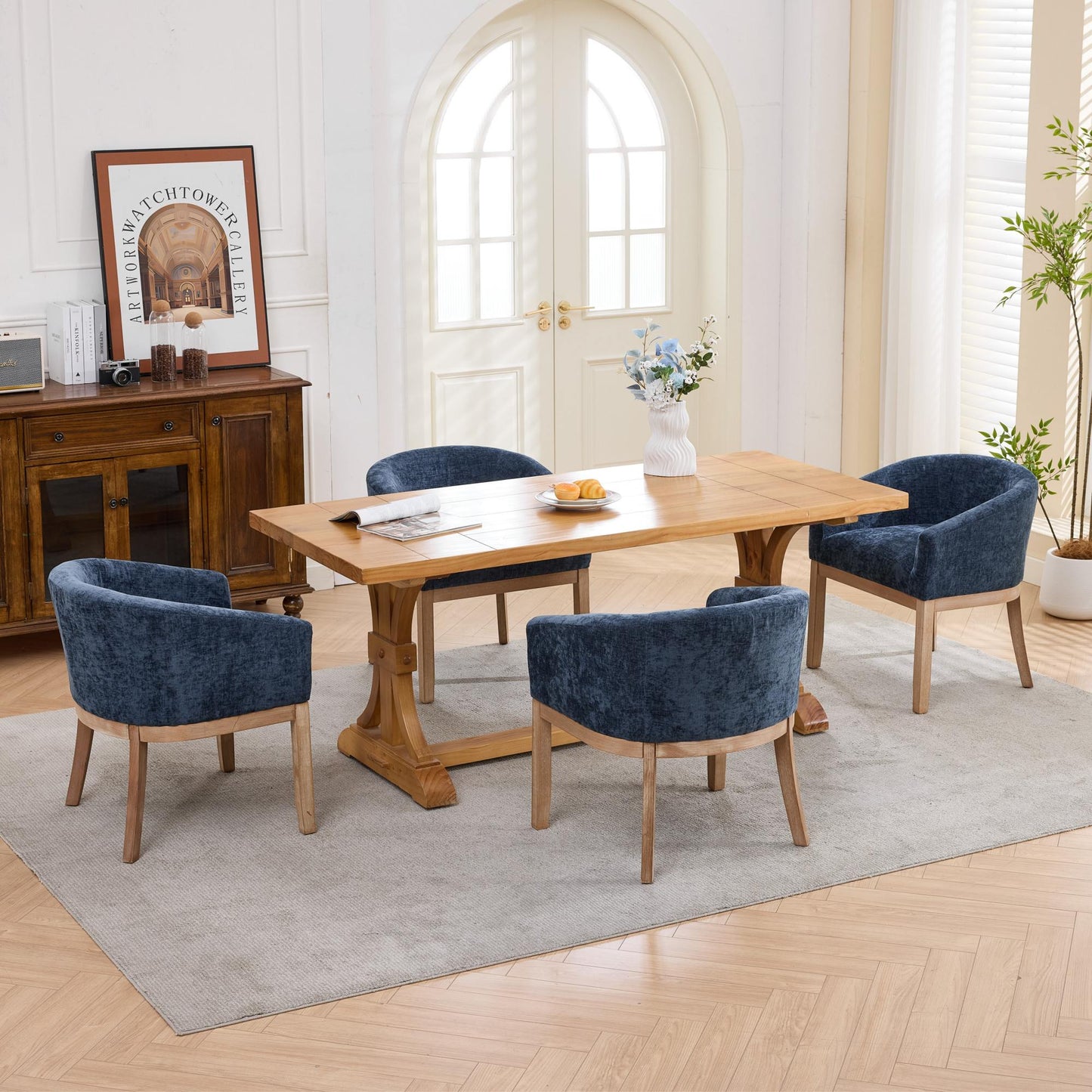 Sesslife Upholstered Dining Chairs Set of 4, Modern Linen Barrel Dining Room Chairs with Arms, Wood Legs, Mid Century 19” W Accent Chair, Kitchen Chairs for Dining Room, Living Room, Bedroom