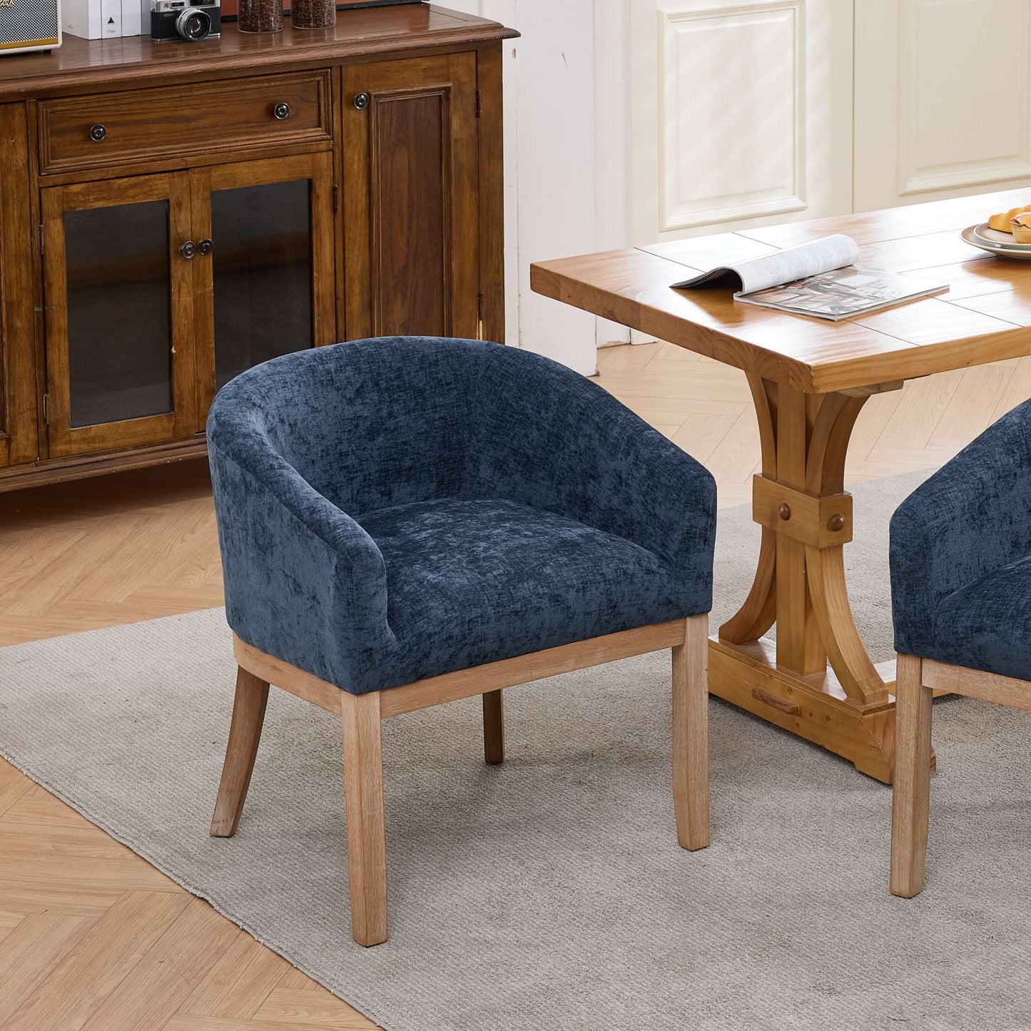 Sesslife Upholstered Dining Chairs Set of 4, Modern Linen Barrel Dining Room Chairs with Arms, Wood Legs, Mid Century 19” W Accent Chair, Kitchen Chairs for Dining Room, Living Room, Bedroom