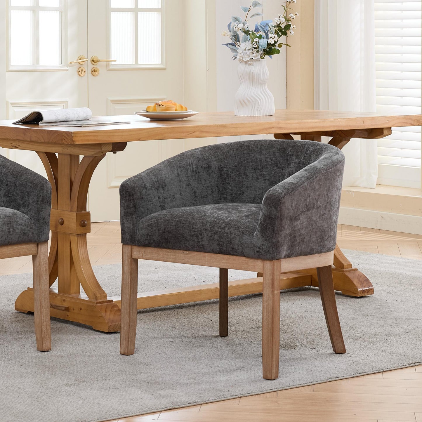 Sesslife Upholstered Dining Chairs Set of 4, Modern Linen Barrel Dining Room Chairs with Arms, Wood Legs, Mid Century 19” W Accent Chair, Kitchen Chairs for Dining Room, Living Room, Bedroom