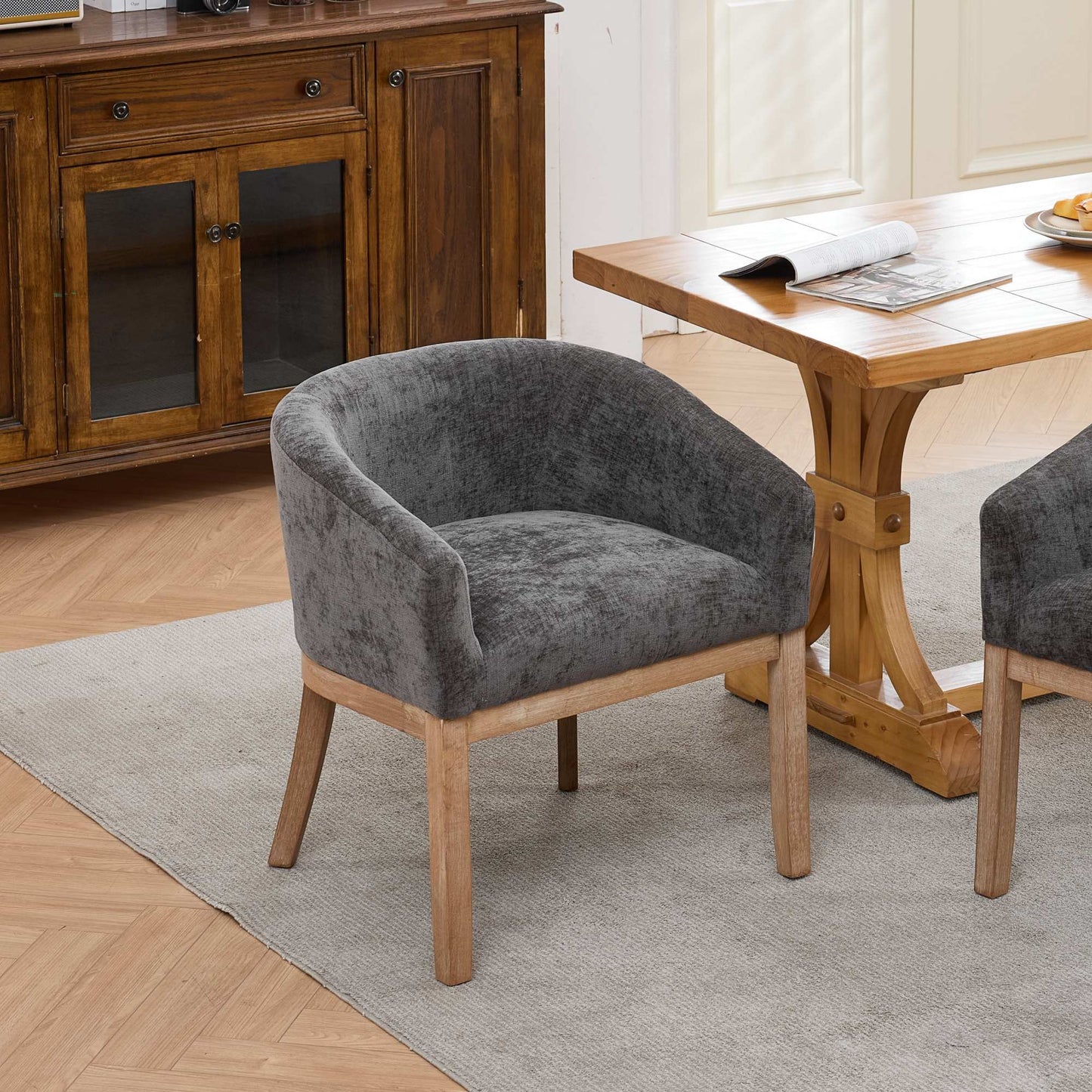 Sesslife Upholstered Dining Chairs Set of 4, Modern Linen Barrel Dining Room Chairs with Arms, Wood Legs, Mid Century 19” W Accent Chair, Kitchen Chairs for Dining Room, Living Room, Bedroom